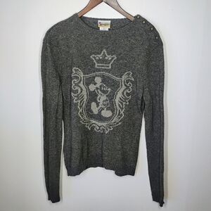 Vtg Walt Disney World‎ Wool Mickey Mouse Crest Sweater Gray Womens Med Preppy